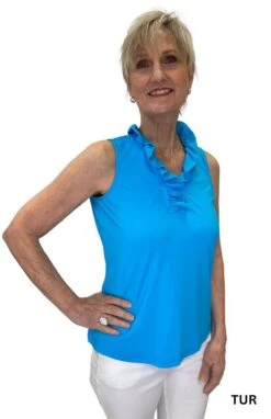 Solid Ruffle Neck Sleeveless Top