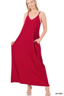 V- Neck Cami Maxi Dress -Skechers Store 30953 RED l