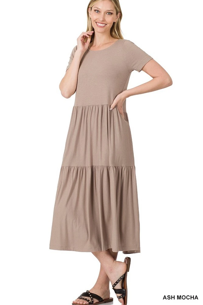Short Sleeve Tiered Midi Dress 2 Short Sleeve Tiered Midi Dress - Image 2