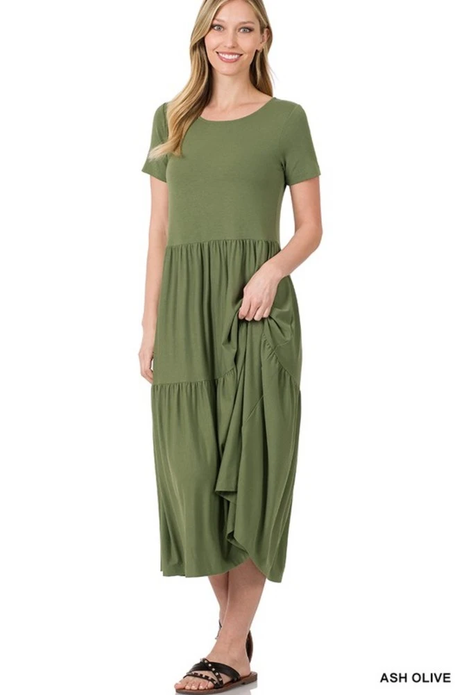 Short Sleeve Tiered Midi Dress 3 Short Sleeve Tiered Midi Dress - Image 3