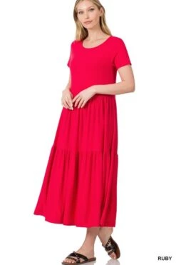Short Sleeve Tiered Midi Dress 9 Short Sleeve Tiered Midi Dress -Skechers Store 31010 RUBY l