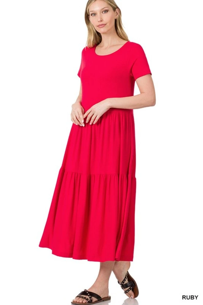 Short Sleeve Tiered Midi Dress 5 Short Sleeve Tiered Midi Dress - Image 5