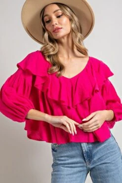 V- Neck Blouse Top -Skechers Store 32188 HTPNK l