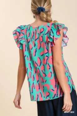 Abstract Print V Neck Top -Skechers Store 32609 MINTMIX l