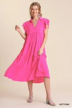Tiered Midi Dress -Skechers Store 32818 HTPINK l