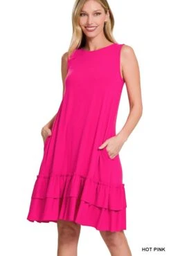 Sleeveless Ruffle Hem Dress 6 Sleeveless Ruffle Hem Dress -Skechers Store 32843 HPINK l